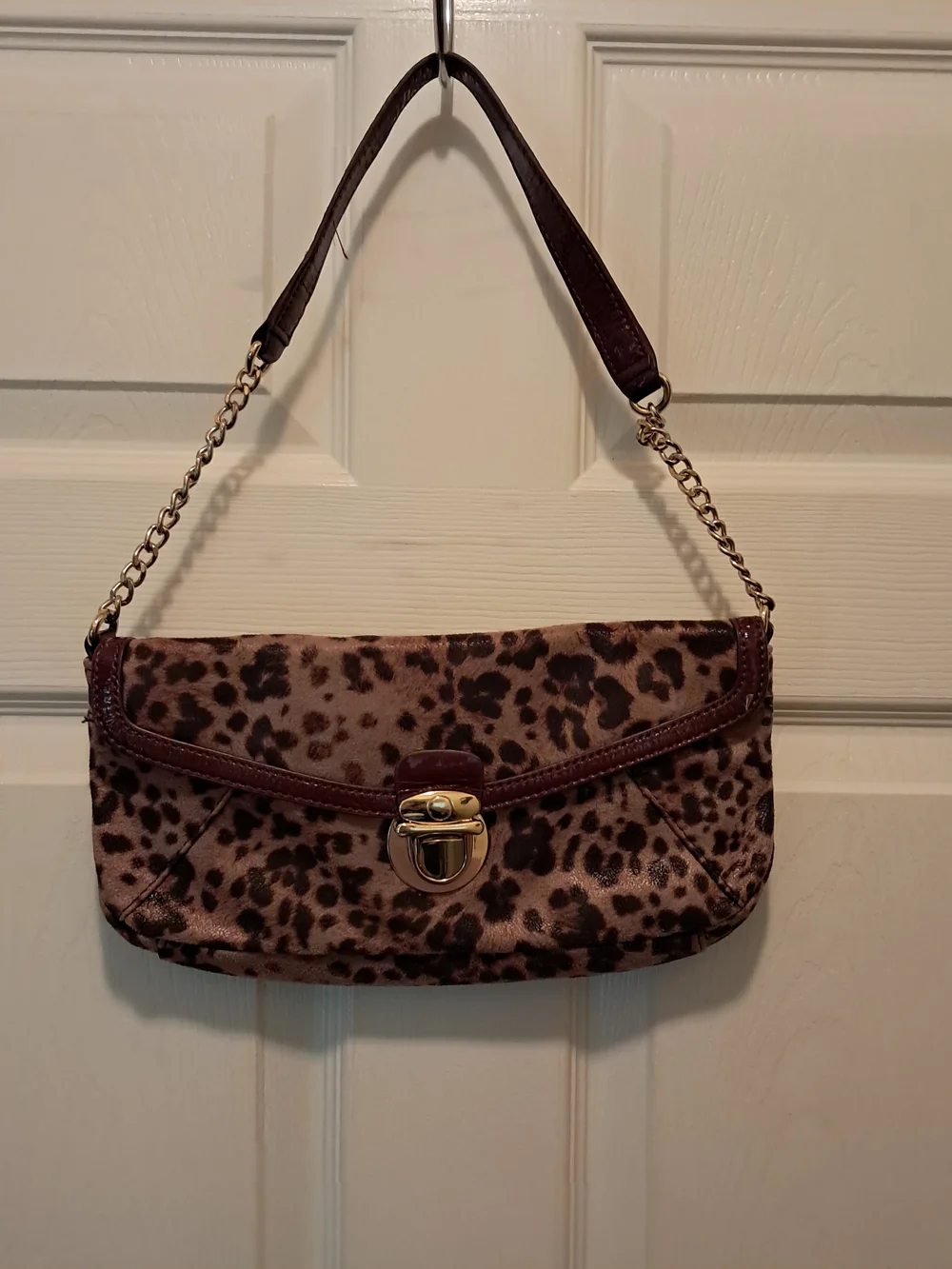 Kate Landry Leopard Print Shoulder Clutch in Brown - Picture 1 of 4